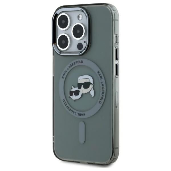 Karl Lagerfeld iPhone 15 Pro Max - IML Metal Karl and Choupette Head - Σκληρή Θήκη με Πλαίσιο Σιλικόνης και MagSafe - Black - KLHMP15XHLSKCK