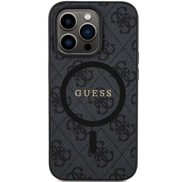 Guess iPhone 15 Pro Max - 4G Collection Leather Metal Logo MagSafe Θήκη με Επένδυση Συνθετικού Δέρματος και MagSafe - Black - GUHMP15XG4GFRK