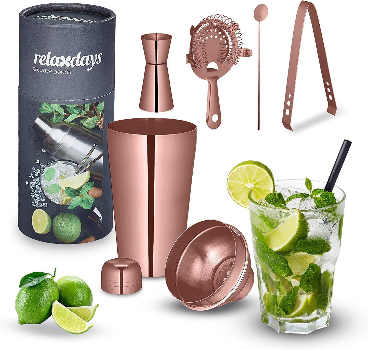 Relaxdays Σετ Κοκτέιλ 5 Τεμαχίων από Ανοξείδωτο Ατσάλι - Pink Bronze - 4052025983246