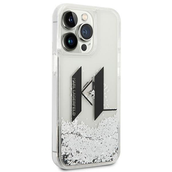Karl Lagerfeld iPhone 14 Pro Max - Liquid Glitter Big KL Σκληρή Θήκη με Πλαίσιο Σιλικόνης - Διάφανη / Silver - KLHCP14XLBKLCS