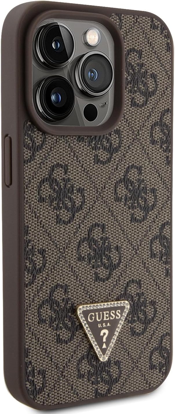 Guess iPhone 15 Pro - Crossbody 4G Metal Logo Θήκη με Επένδυση Συνθετικού Δέρματος και Λουράκι - Brown - GUHCP15LP4TDSCPW