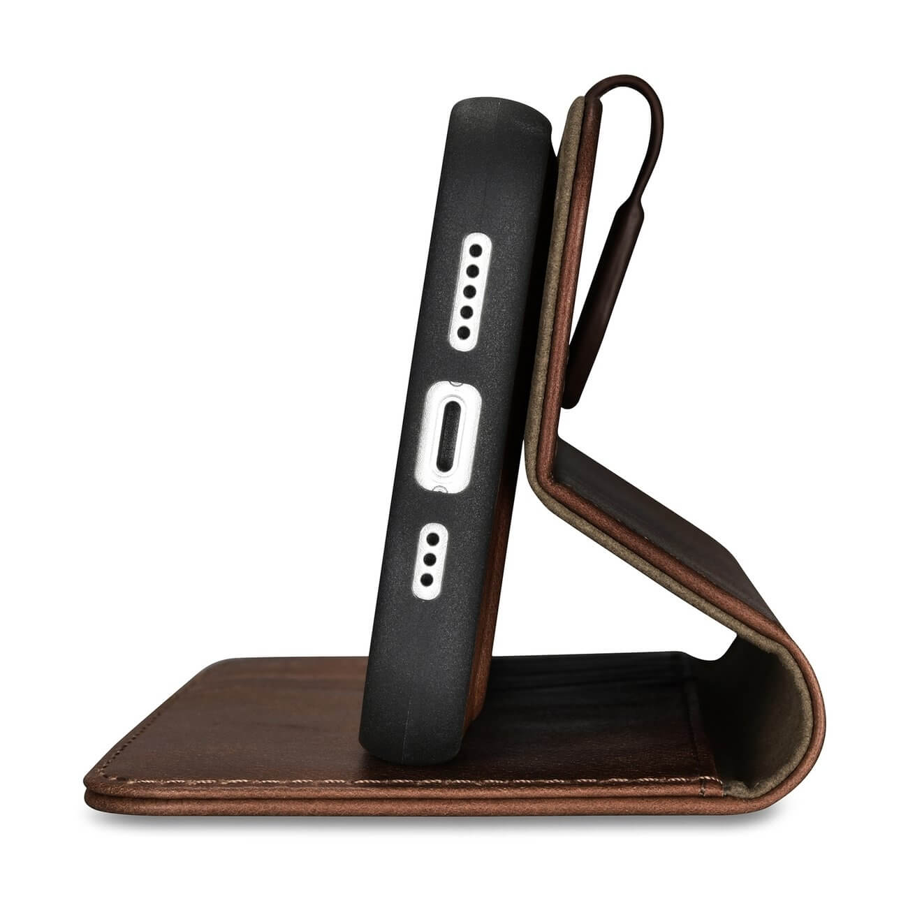 iCarer iPhone 14 Pro Max Anti-RFID 2in1 Oil Wax Θήκη Πορτοφόλι Stand από Γνήσιο Δέρμα - Dark Brown