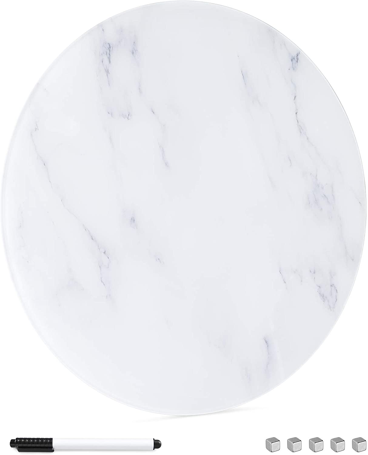Navaris Στρόγγυλος Μαγνητικός Γυάλινος Πίνακας - 50cm - Design White Marble - 53030.01.16