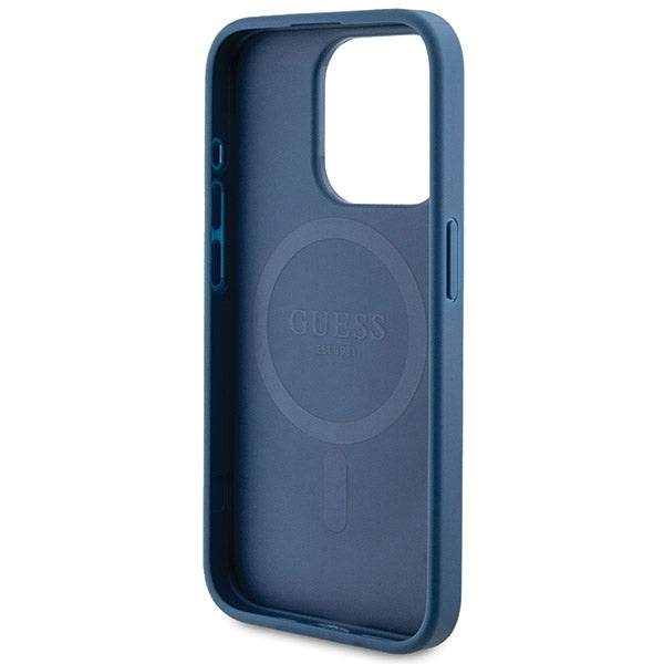 Guess iPhone 15 Pro Max - 4G Collection Leather Metal Logo MagSafe Θήκη με Επένδυση Συνθετικού Δέρματος και MagSafe - Blue - GUHMP15XG4GFRB
