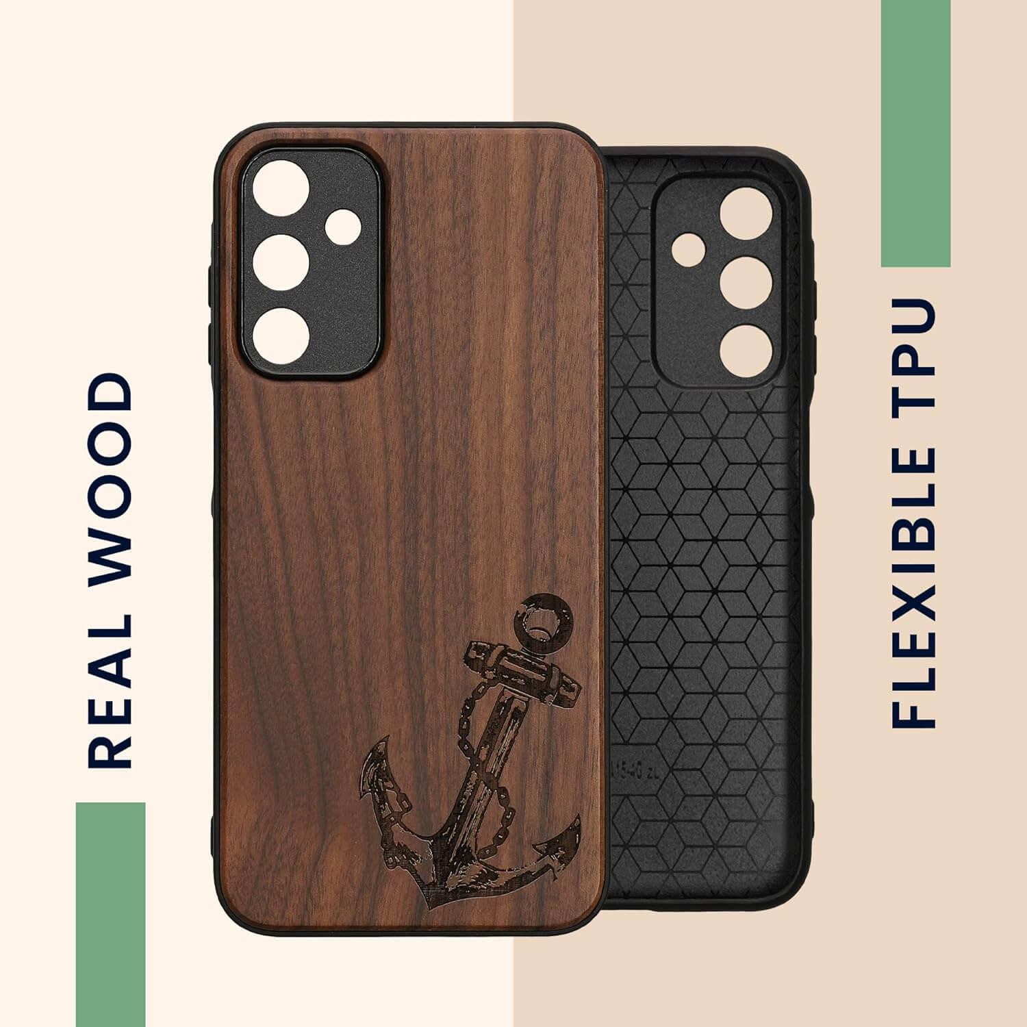 KW Samsung Galaxy A15 4G / A15 5G Θήκη από Φυσικό Ξύλο - Design Anchor Vintage - Dark Brown