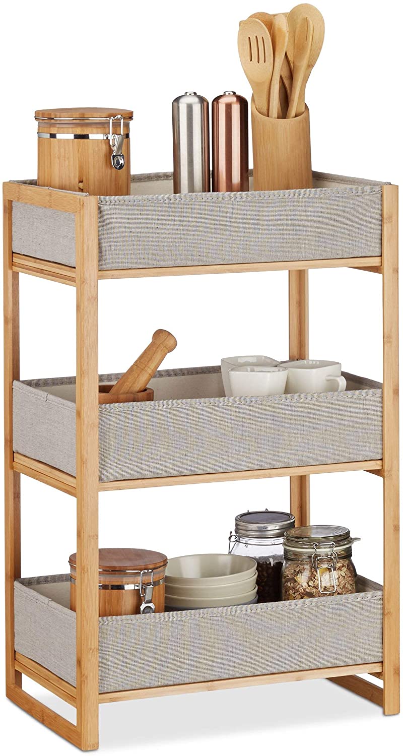 Relaxdays Ράφι από Μπαμπού με 3 Καλάθια - Natural / Grey - 4052025214777