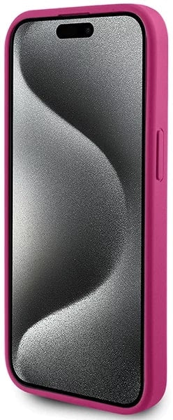 Guess iPhone 15 4G Strass Metal Logo Θήκη με Επένδυση Συνθετικού Δέρματος - Pink - GUHCP15SPS4DGPP