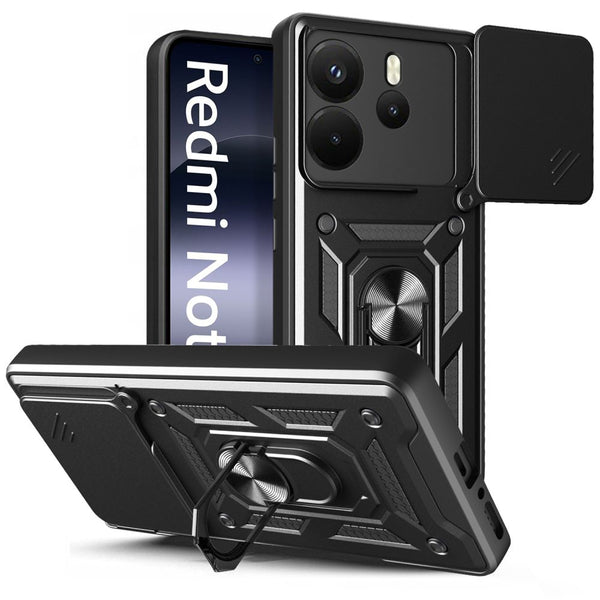 Tech-Protect Xiaomi Redmi Note 14 4G Camshield Pro Σκληρή Θήκη με Πλαίσιο Σιλικόνης και Δαχτυλίδι Συγκράτησης - Black