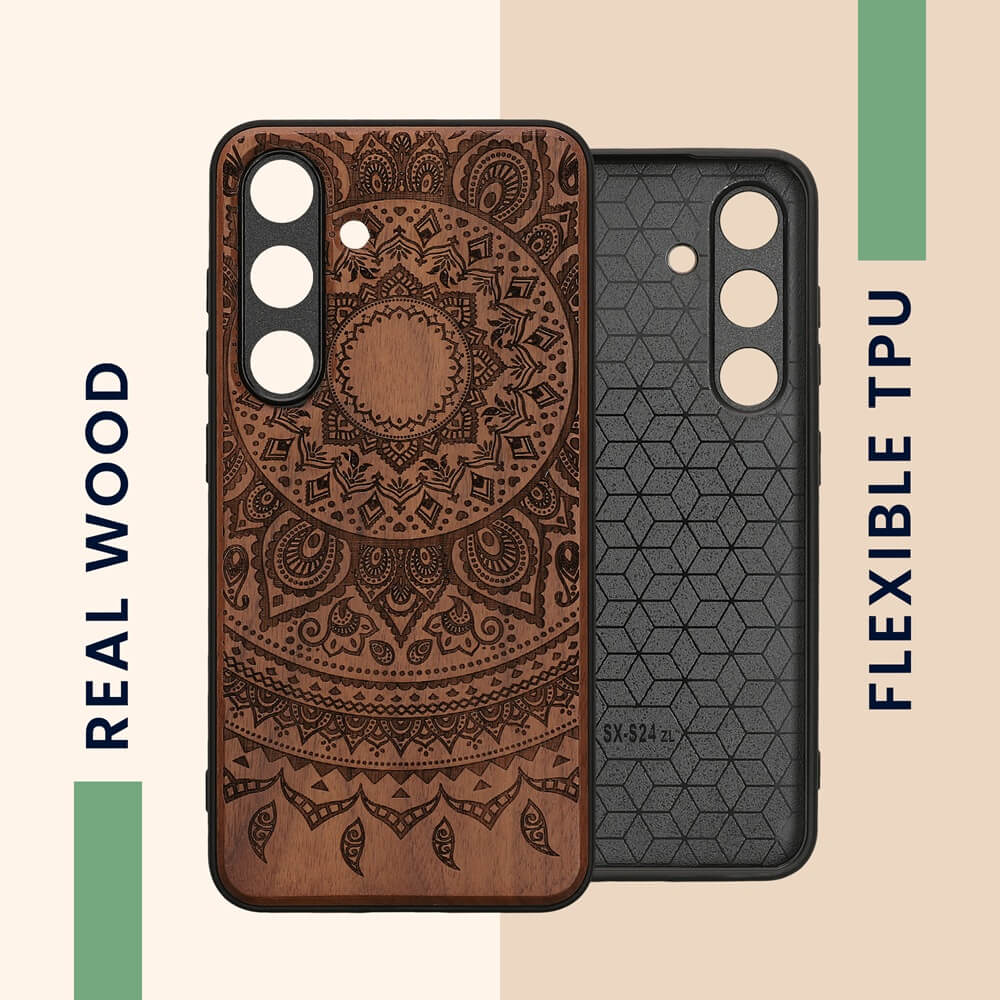 KW Samsung Galaxy S24 Θήκη από Φυσικό Ξύλο - Design Indian Sun - Dark Brown