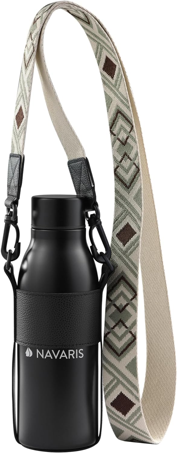 Navaris Θερμός από Ανοξείδωτο Ατσάλι με Θήκη και Λουράκι Μεταφοράς - 600ml - Black - 60969.01.01