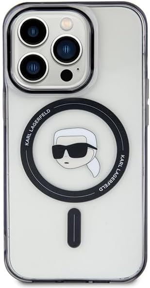 Karl Lagerfeld iPhone 15 - IML Karl's Head MagSafe Σκληρή Θήκη με Πλαίσιο Σιλικόνης και MagSafe - Διάφανη / Black - KLHMP15SHKHNOTK