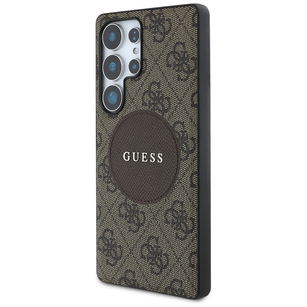 Guess Samsung Galaxy S25 Ultra - 4G Round Patch Classic Logo - Θήκη με Επένδυση Συνθετικού Δέρματος και MagSafe - Brown - GUHMS25LP4PGRSGW