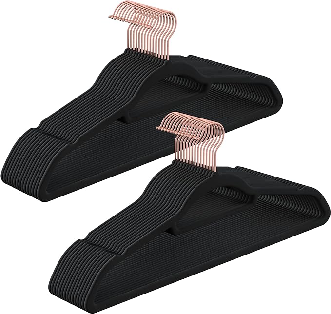 Songmics Σετ με 30 Βελούδινες Κρεμάστρες Ρούχων - Rose Gold / Black - CRF21BK30