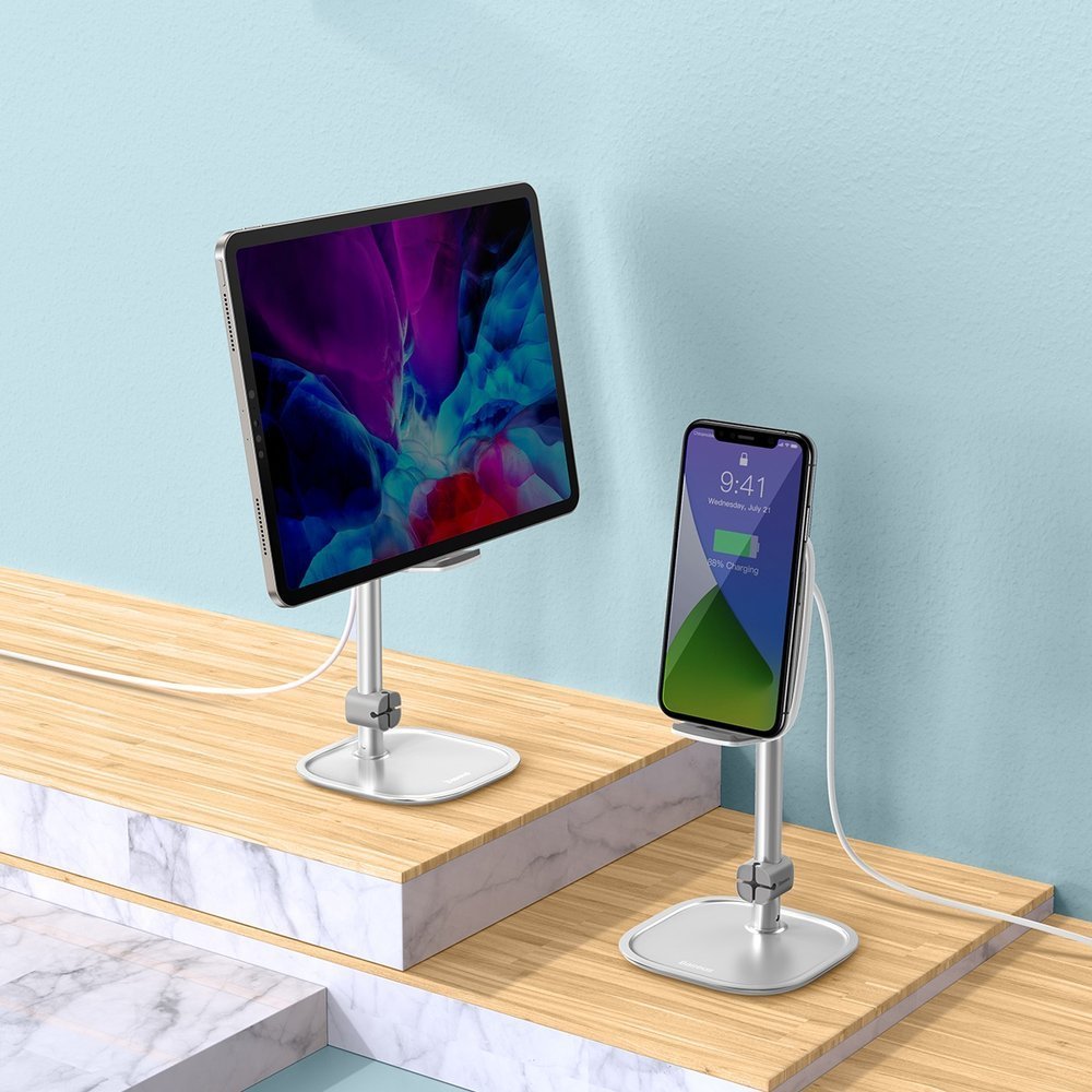 Baseus Literary Youth Telescopic - Βάση Στήριξης Κινητών με Ασύρματη Φόρτιση Qi Charge 15W - Silver - SUWY-D0S