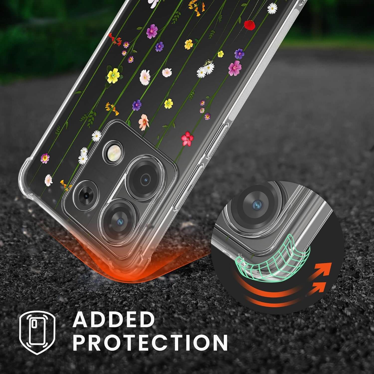 KW Xiaomi Redmi Note 13 Pro 5G / Poco X6 5G Θήκη Σιλικόνης TPU με Λουράκι - Design Wild Flowers - Multicolor / Διάφανη