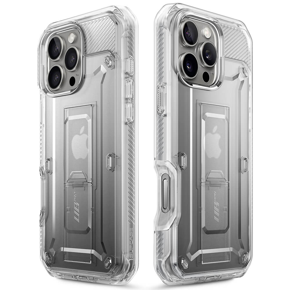 Supcase iPhone 16 Pro Max Unicorn Beetle Pro Σκληρή Θήκη με Προστασία Οθόνης και Stand - Διάφανη