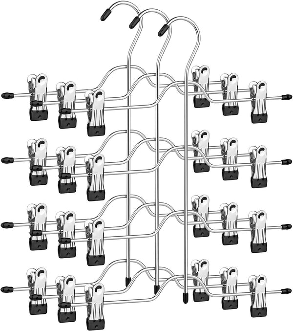 Songmics Σετ με 3 Μεταλλικές Κρεμάστρες Παντελονιών 4 Θέσεων - Silver / Black - CRI042BK