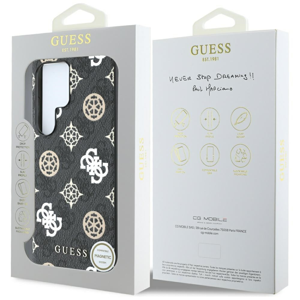 Guess Samsung Galaxy S25 Ultra - 4G Printed Colored Peony Pattern - MagSafe Θήκη με Επένδυση Συνθετικού Δέρματος - Black - GUHMS25LP4PWPK