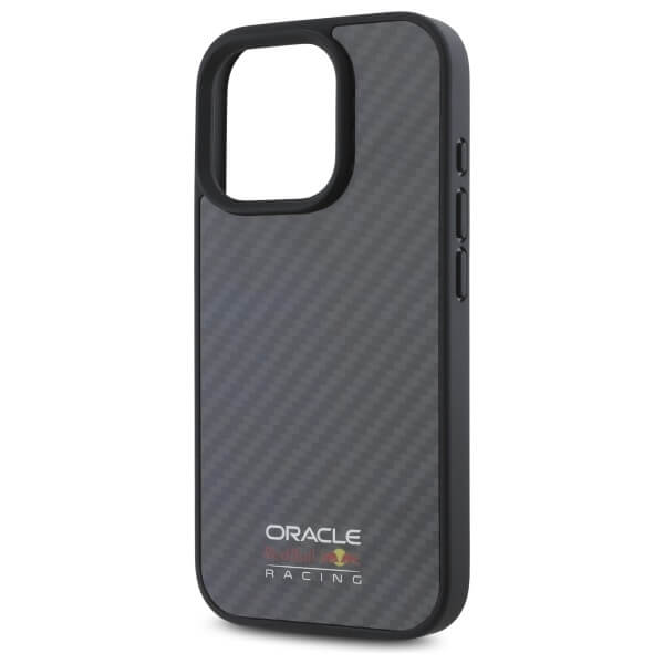 Red Bull iPhone 16 Pro - Carbon Fiber Shiny Logo - MagSafe Σκληρή Θήκη με Πλαίσιο Σιλικόνης - Black - RBHMP16L24CFILSK