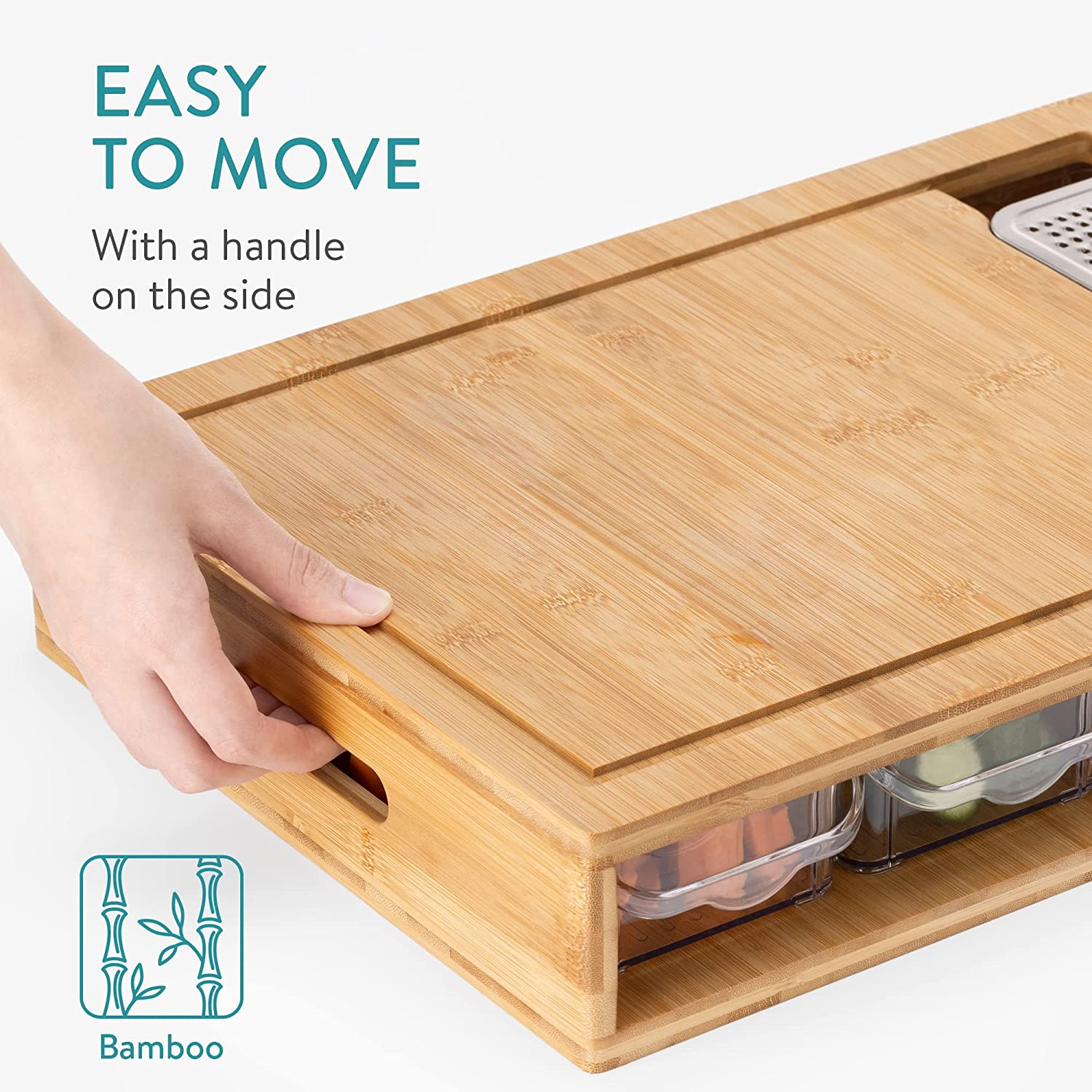 Navaris Ξύλο Κοπής από Μπαμπού με Τρίφτη και 4 Δοχεία Συλλογής - Brown - 58084.01