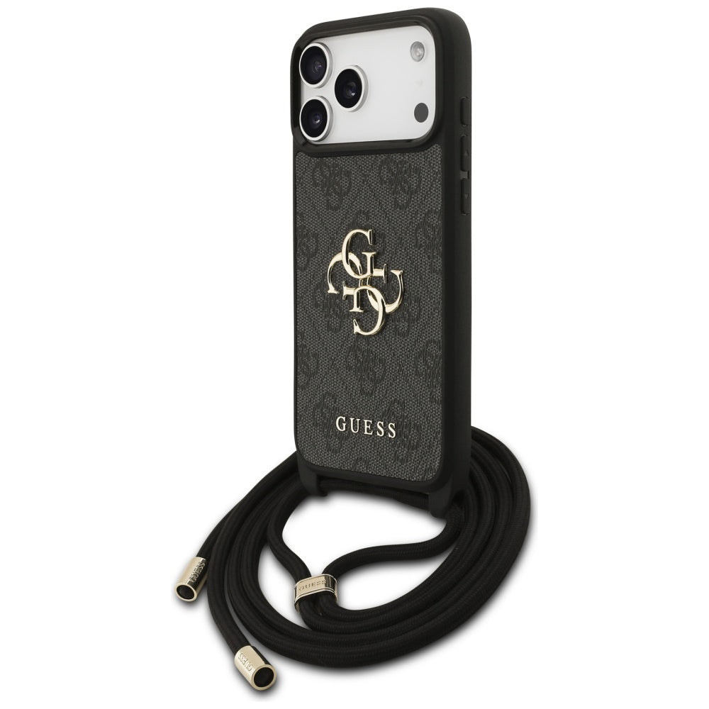 Guess iPhone 17 Pro Max - 4G Big Logo Cord Stap Crossbody - Θήκη με Επένδυση Συνθετικού Δέρματος και Λουράκι - Black - GUHCP17XP4GMGCRK