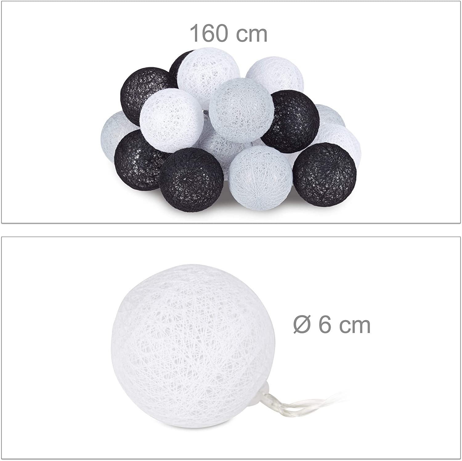 Relaxdays Σετ με 20 Φωτάκια-Μπάλες με Φωτισμό LED - White / Gray / Black - 4052025942878