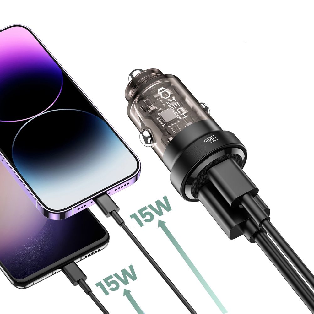 Tech-Protect CC30W PD30W QC3.0 Φορτιστής Αυτοκινήτου Γρήγορης Φόρτισης με 1 Θύρα Type-C και 1 Θύρα USB - Black
