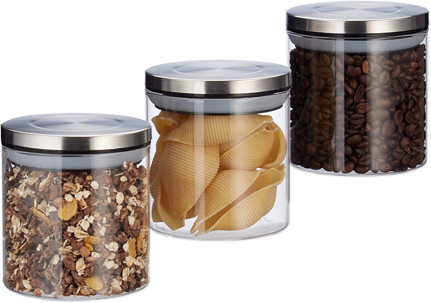 Relaxdays Σετ με 3 Γυάλινα Βάζα Αποθήκευσης - Silver / Clear - 4052025279967