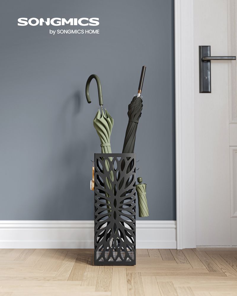 Songmics Μεταλλική Ομπρελοθήκη με 4 Γάντζους - Black - LUC026B33
