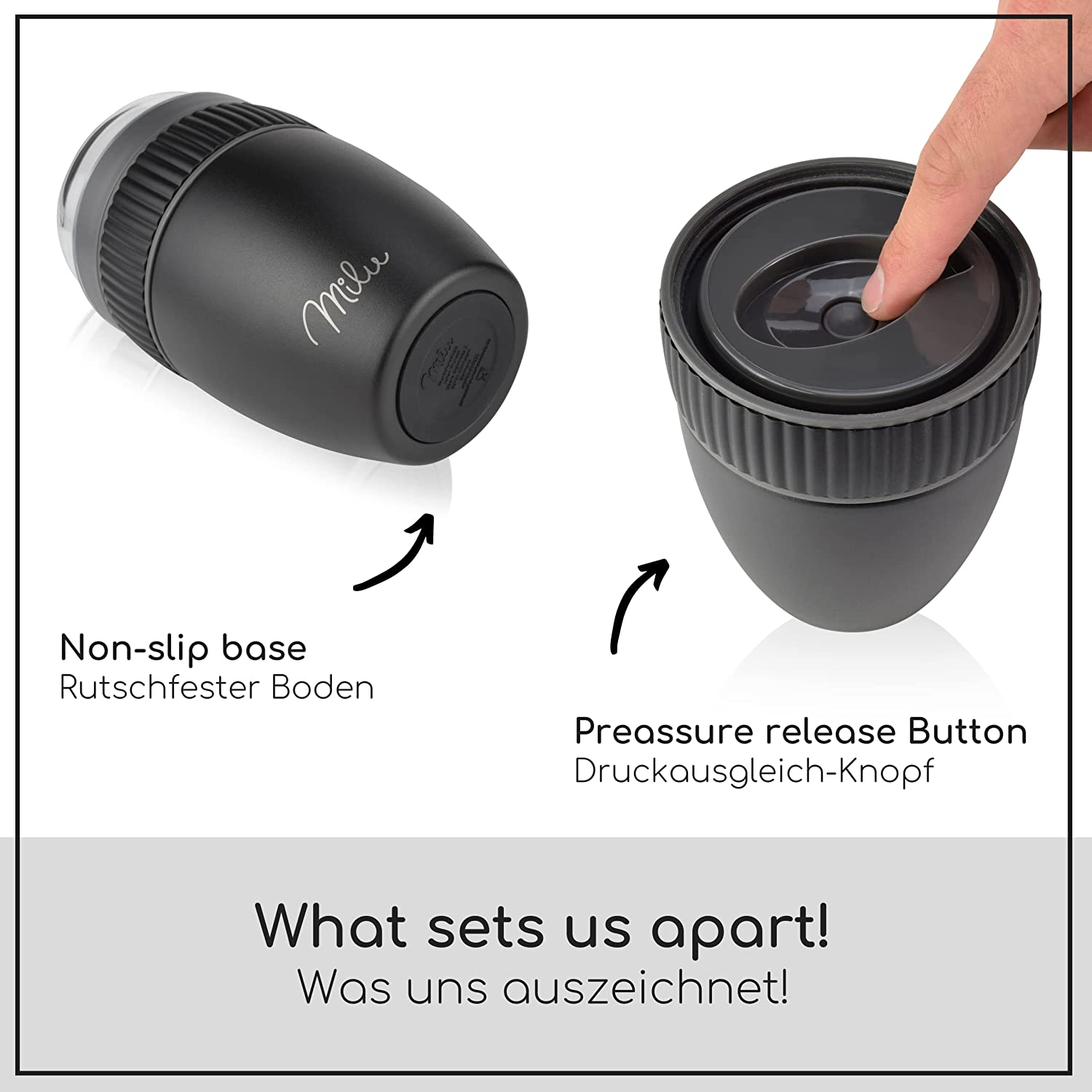 Milu SP Cereal Cup to Go Φορητό Δοχείο Φαγητού από Ανοξείδωτο Ατσάλι με Κουτάλι - 400ml - Black - 2495