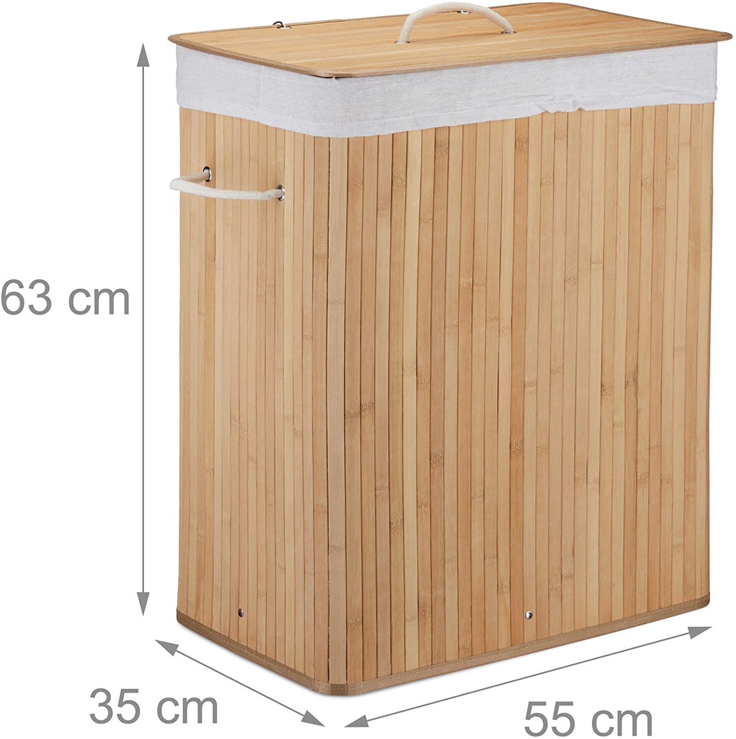 Relaxdays Καλάθι Απλύτων από Μπαμπού με 2 Διαμερίσματα και Καπάκι - Natural - 4052025942786