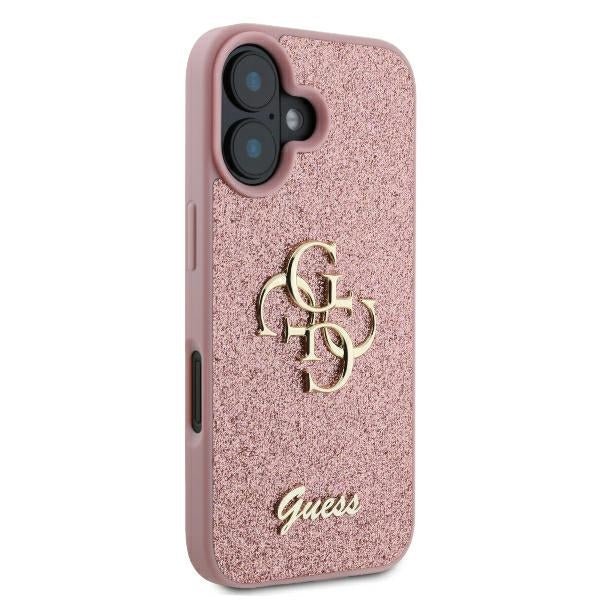 Guess iPhone 16 Plus - Fixed Glitter Big 4G - Σκληρή Θήκη με Πλαίσιο Σιλικόνης - Pink - GUHCP16MHG4SGP
