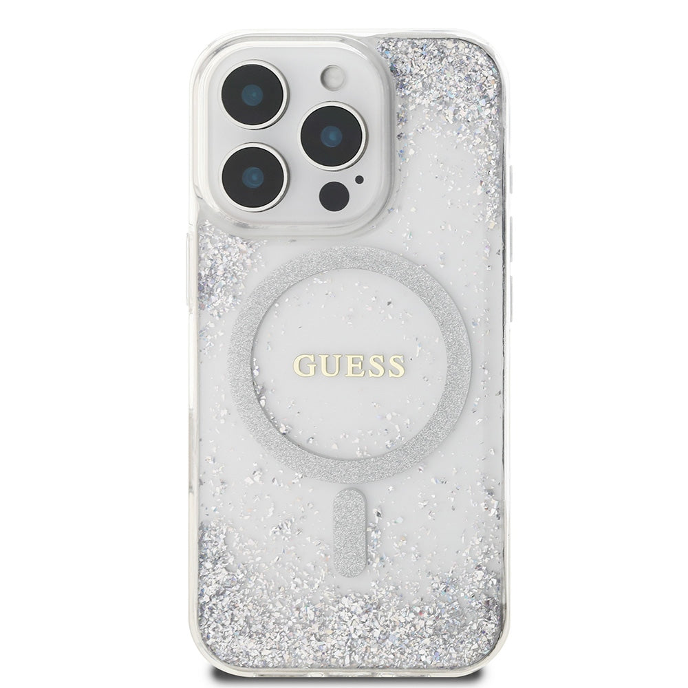 Guess iPhone 16 Pro Max - Resin Gradient Glitter - MagSafe Σκληρή Θήκη με Πλαίσιο Σιλικόνης - Silver - GUHMP16XRGRGES