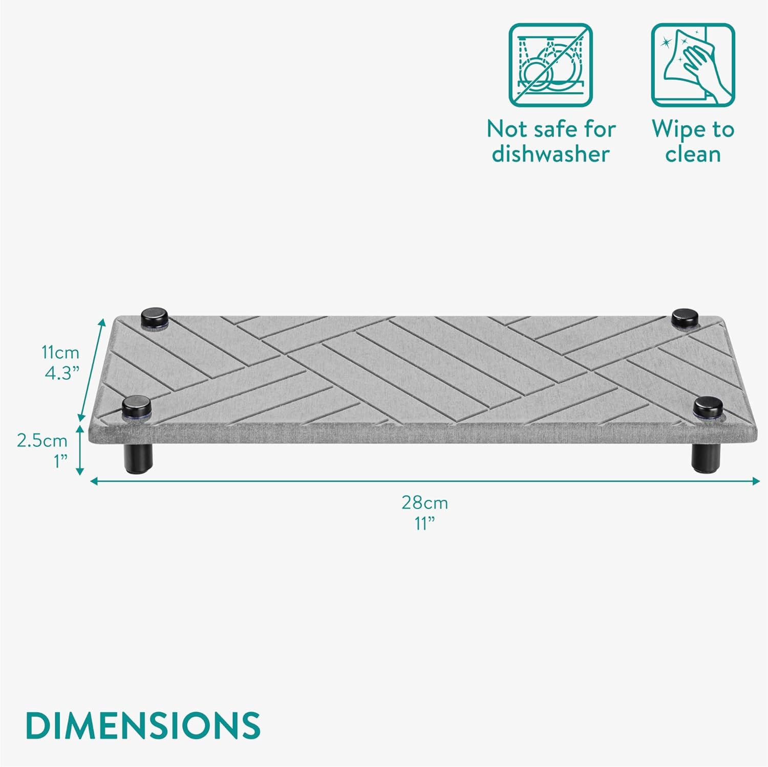 Navaris Δίσκος Οργάνωσης Νιπτήρα από Διατομίτη με Σχεδιασμό Γρήγορου Στεγνώματος - 28 x 11 x 2.5 cm - Grey - 61632.02