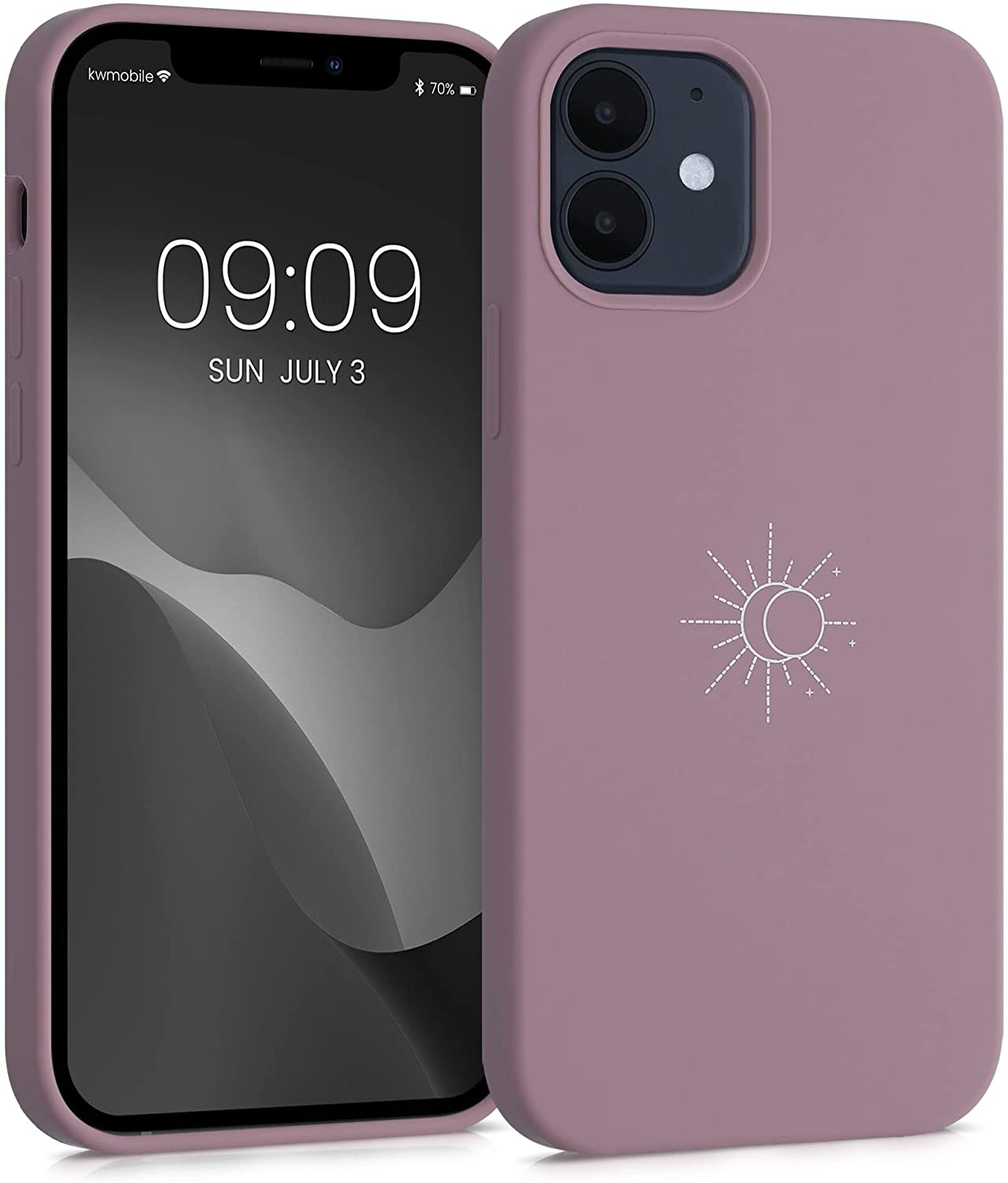 KW iPhone 12 / iPhone 12 Pro Θήκη Σιλικόνης Rubber TPU - Design Minimalism Sun - White / Grape - 53885.02