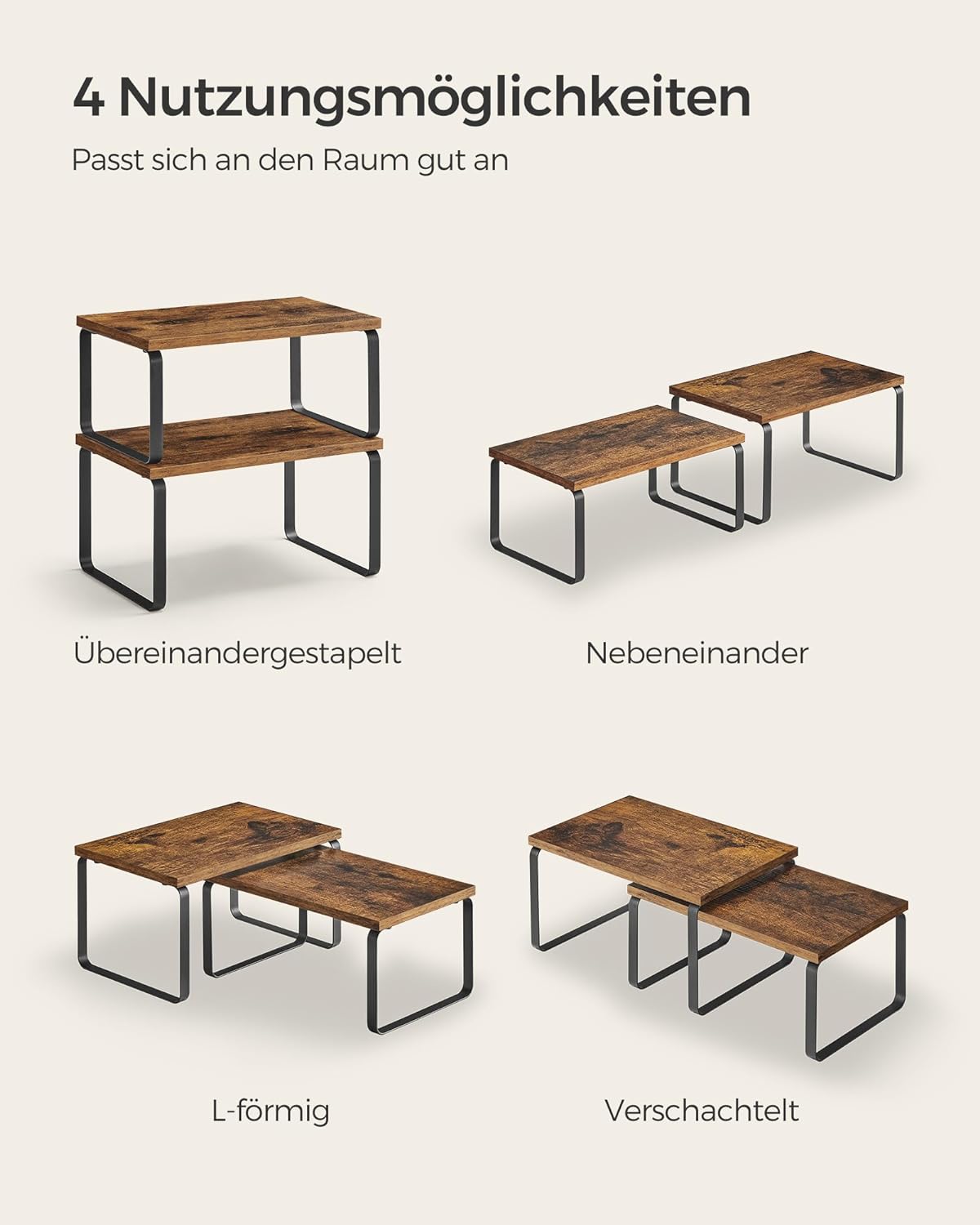 Songmics Σετ με 2 Ξύλινα Ράφια για τον Πάγκο - Ink Black / Vintage Brown - KCS020X01