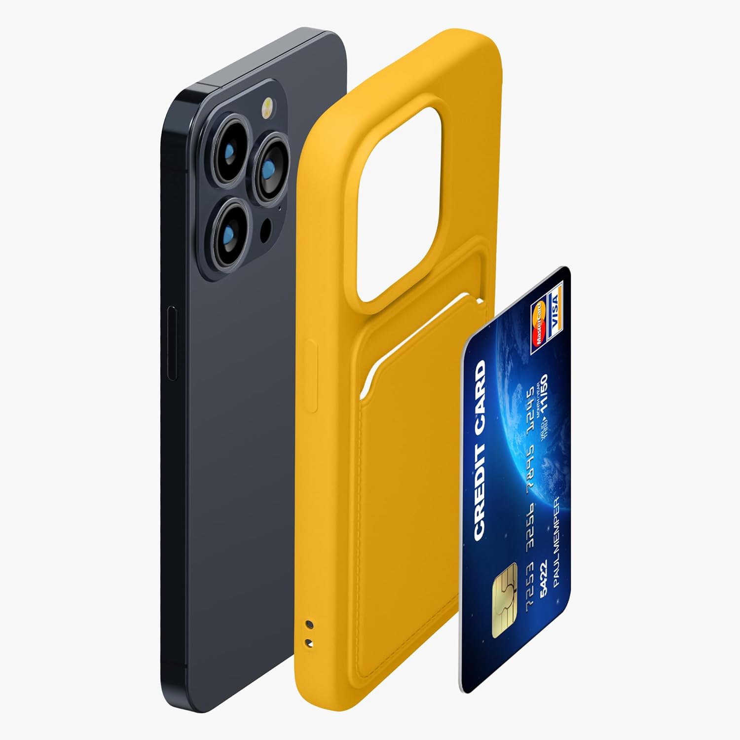 KW iPhone 15 Pro Θήκη Σιλικόνης TPU με Υποδοχή για Κάρτα - Bright Yellow