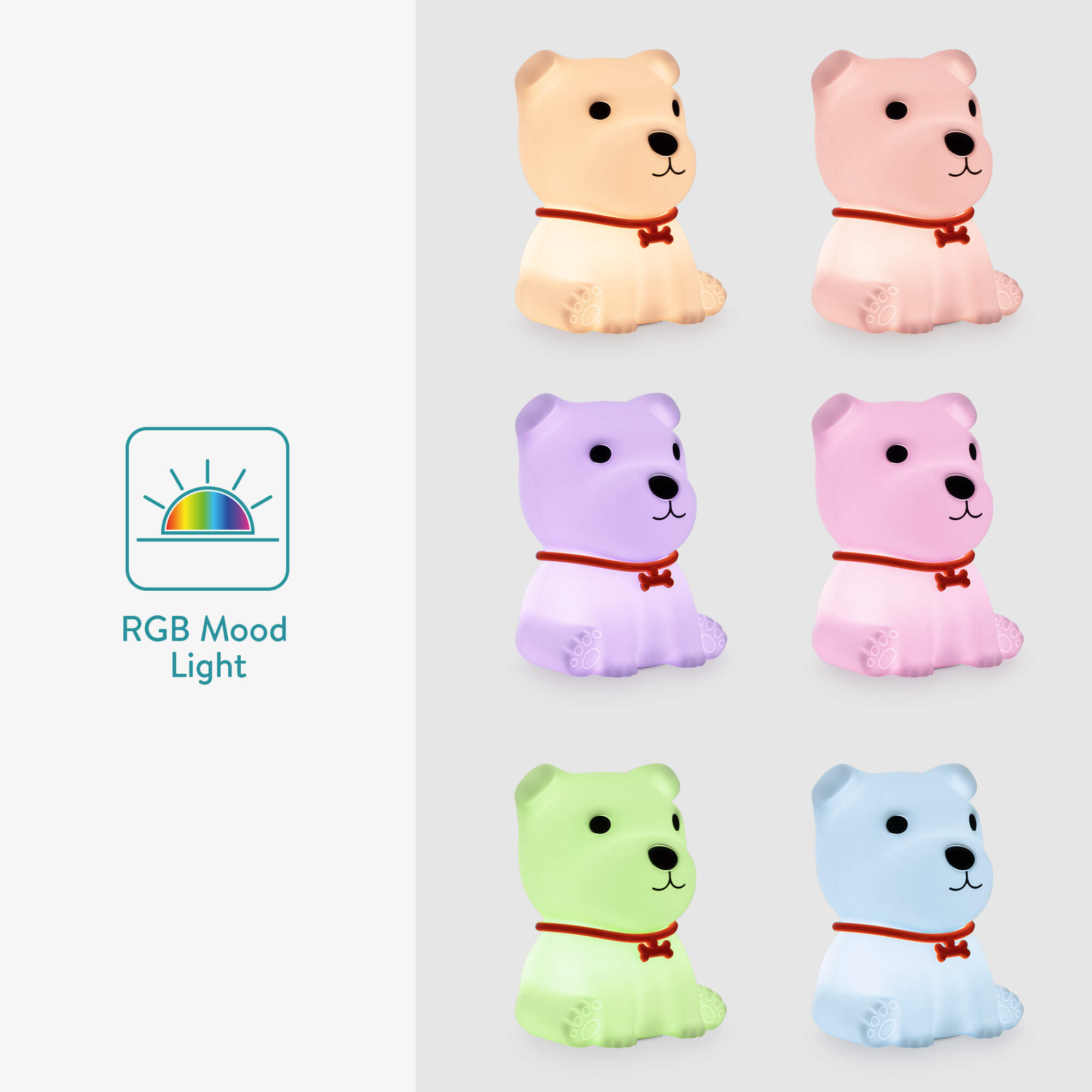 Navaris LED Night Light RGB - Παιδικό Νυχτερινό Φως με Αλλαγή Χρωμάτων - Design Sitting Dog - White / Red - 55003.02.01