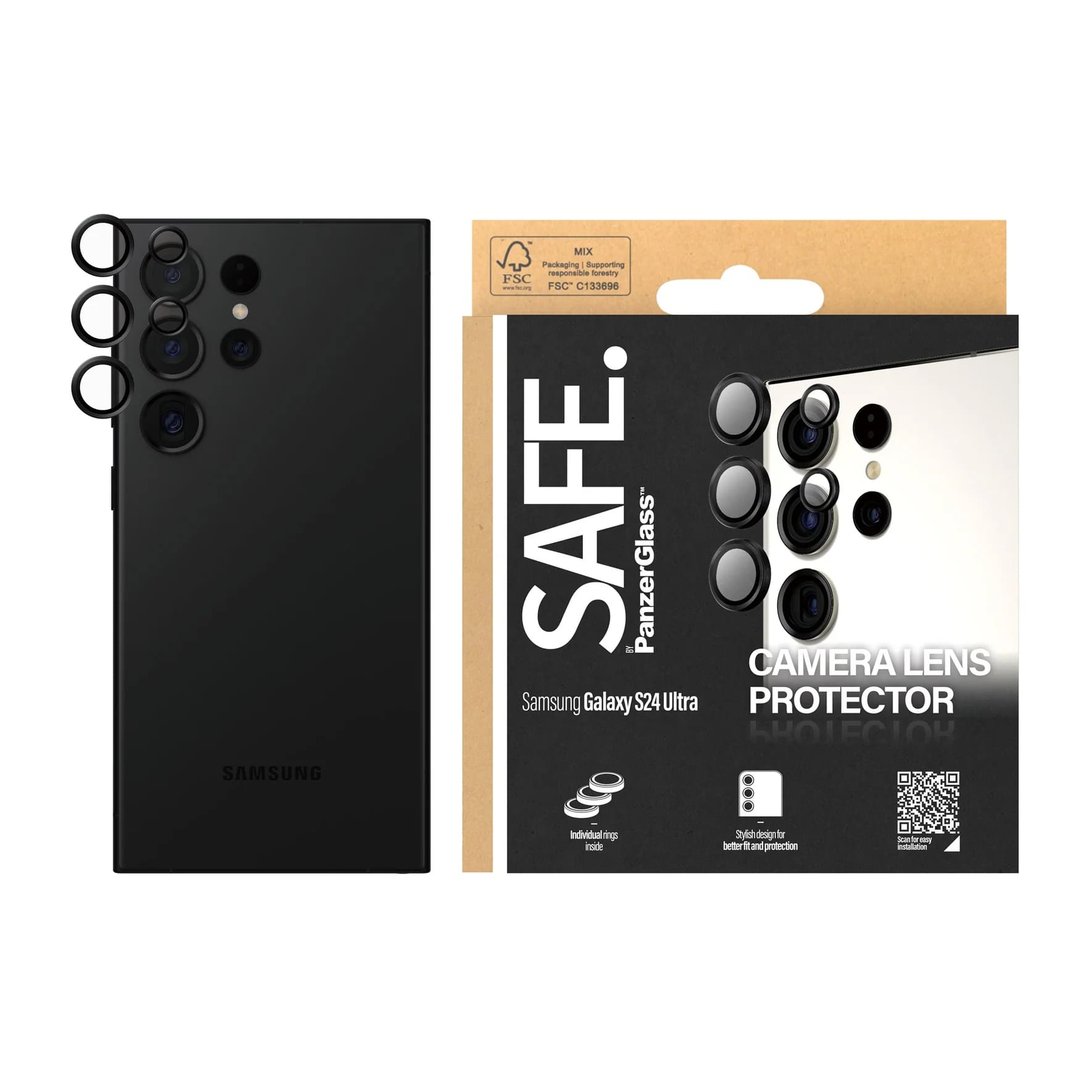 Safe by PanzerGlass Samsung Galaxy S24 Ultra Camera Lens Protector Αντιχαρακτικό Γυαλί για την Κάμερα - Black