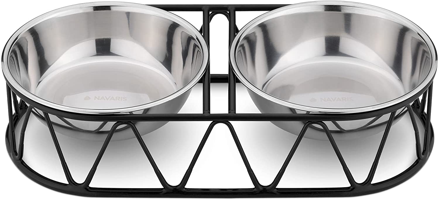 Navaris Pet Bowl - Σετ με 2 Μπολ Φαγητού και Νερού με Μεταλλική Βάση για Κατοικίδια - 54102.01