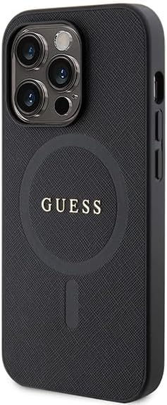 Guess iPhone 15 Pro Max Saffiano MagSafe Σκληρή Θήκη με Πλαίσιο Σιλικόνης και MagSafe - Black - GUHMP15XPSAHMCK