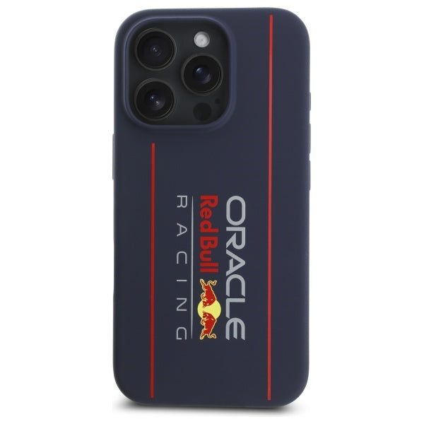 Red Bull iPhone 16 Pro - Silicone Vertical Logo - MagSafe Σκληρή Θήκη με Πλαίσιο Σιλικόνης - Navy - RBHMP16L24SIOLRV