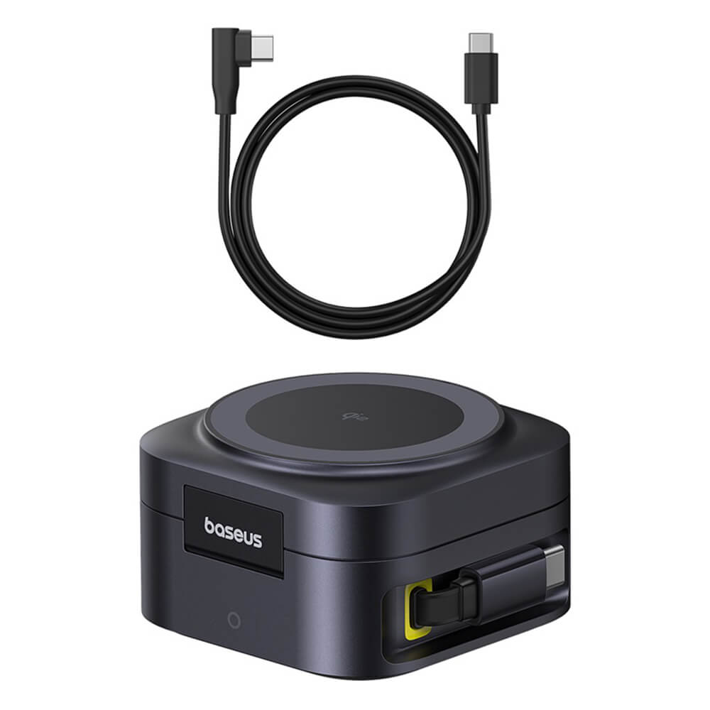 Baseus 2in1 PicoGo Ασύρματος Μαγνητικός Φορτιστής MagSafe 15W με 1 Θύρα Type-C και Καλώδιο Type-C to Type-C - Black