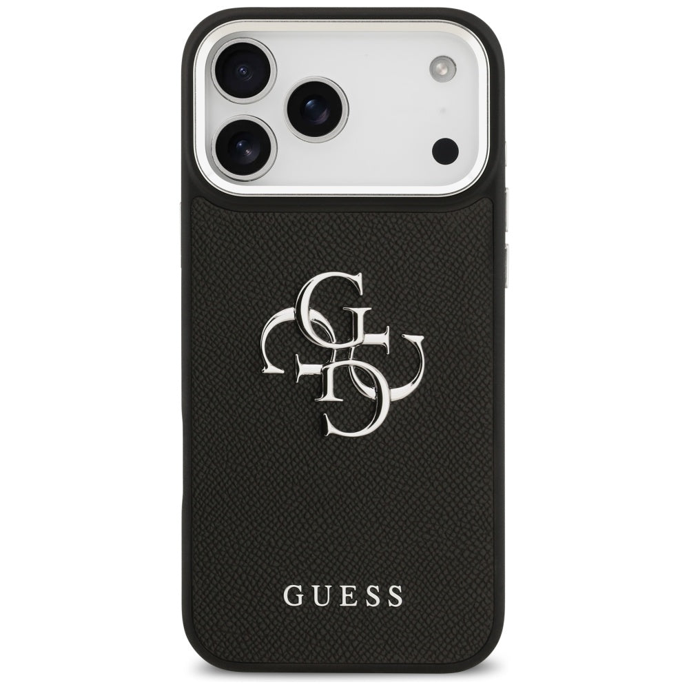 Guess iPhone 17 Pro Max - Grained Big 4G Classic Logo - Σκληρή Θήκη με Επένδυση από Οικολογικό Δέρμα - Black - GUHCP17XPG4SMCEK