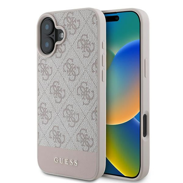 Guess iPhone 16 Plus - 4G Bottom Stripe - Θήκη με Επένδυση Συνθετικού Δέρματος - Pink - GUHCP16MG4GLPI