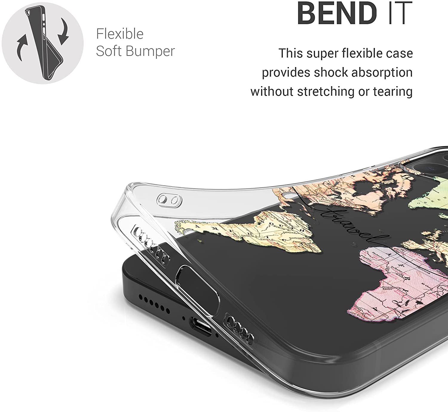 KW iPhone 13 Pro Max Θήκη Σιλικόνης TPU Design Travel - Διάφανη / Black / Multicolor - 55974.01