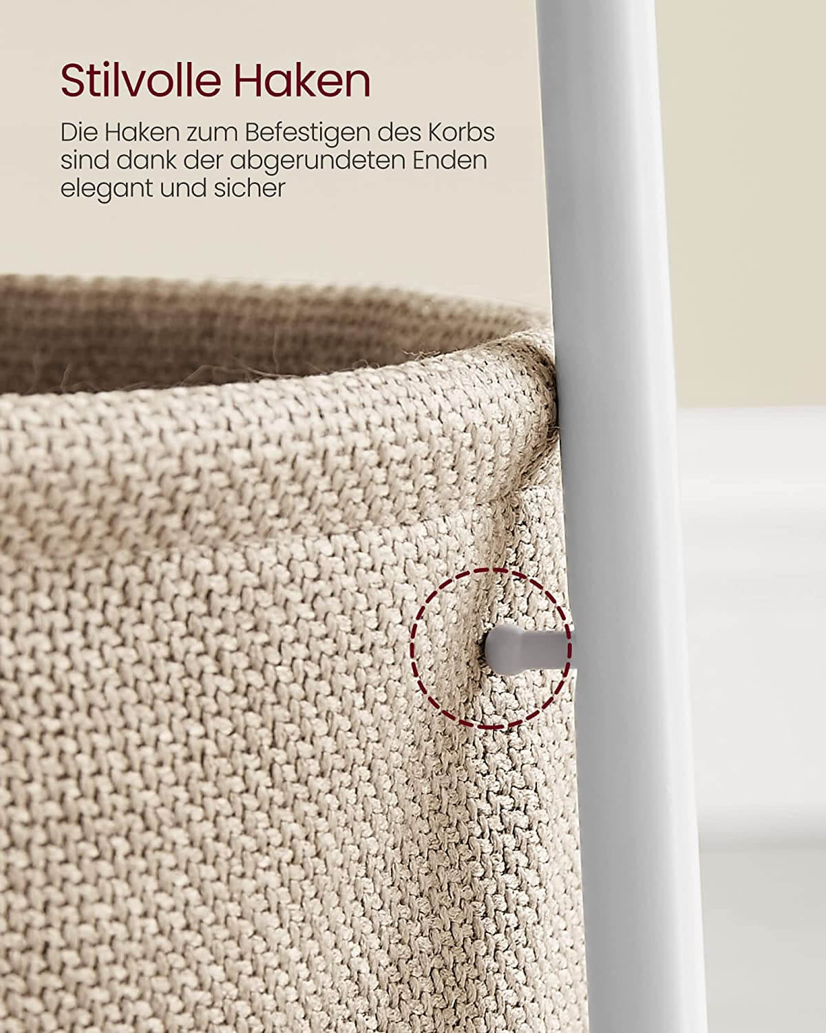 Vasagle Στρόγγυλο Βοηθητικό Τραπέζι με Υφασμάτινο Καλάθι Αποθήκευσης - White / Beige - LET223W10