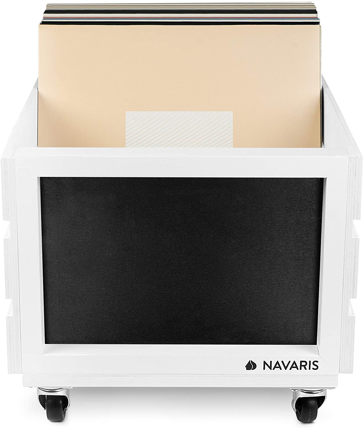 Navaris Ξύλινο Κουτί Αποθήκευσης με Πίνακα Κιμωλίας και Ροδάκια - White - 53026.02.02