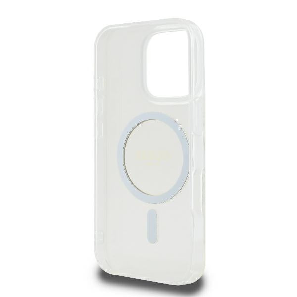 Guess iPhone 16 Pro - IML Glitter Circle - MagSafe Σκληρή Θήκη με Πλαίσιο Σιλικόνης - Clear - GUHMP16LHFGERET