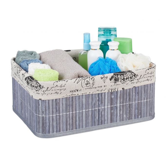 Relaxdays Καλάθι Αποθήκευσης από Bamboo - Grey / Creme / Black - 4052025901219